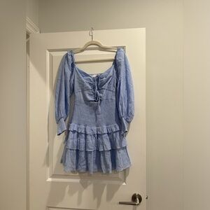 ASTR the Label Light Blue Ribbed and Ruffled Mini Dress